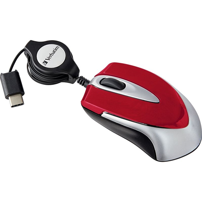 Verbatim USB-C Mini Optical Travel Mouse-Red - Optical - Cable - Red - USB Type C, 5 of 6