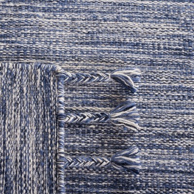 Navy and Beige Wool Flat Woven 5' x 8' Area Rug