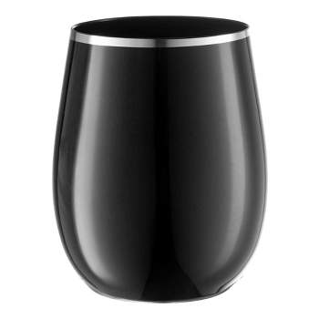 Smarty Had A Party 12 oz. Black with Silver Elegant Stemless Plastic Wine Glasses (64 Glasses)