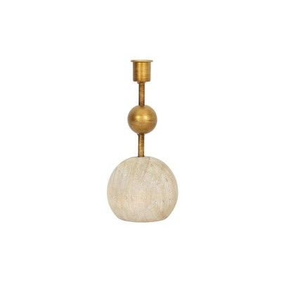 Brass Stacked Sphere Taper Candle Holder Wood & Metal