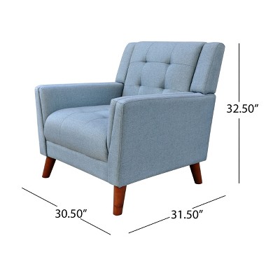 Blue Tufted Upholstered Club Chair with Walnut Birch Wood Legs
