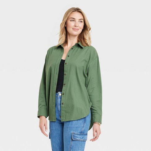 Women's Long Sleeve Oversized Button-down Shirt - Universal Thread™ Green  Xs : Target