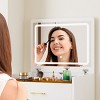 Makeup Vanity Table with Flip Top Mirror, LED Light & Power Outlet, White Glass Surface with Stool and Drawers-Cuddlewood - 2 of 4