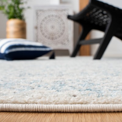 Ivory and Turquoise Geometric Hand-Knotted Runner Rug