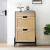 Rattan Shoe Storage Cabinet with 2 Flip Drawers, Farmhouse Narrow Shoe Organizer with a Slide-Out Drawer - 4 of 4