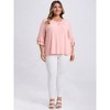 GRACE & GRANDEUR Women's Plus Size Pleated Front V Neck Double Layered 3/4 Ruffle Sleeve Casual Blouses - 2 of 4