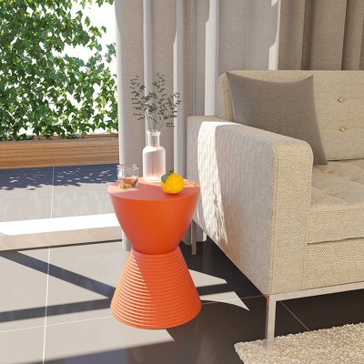 Modern Round Orange Plastic Side Table with Ribbed Leg