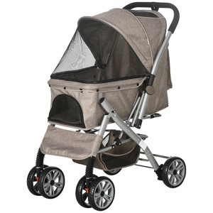VisioGear Dog Stroller for Small Dogs Cats, 4 Wheels One-Click Fold Pet Stroller with Swivel Wheels, Basket Storage, Brown, 30.25"*19.75"*39" - 1 of 4