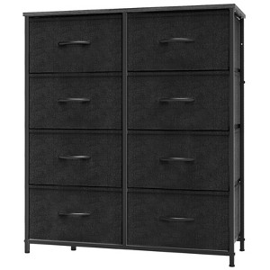 GlasFlength Decorative Storage Cabinets Tall Dresser Fabric Storage Tower ,8 Drawers Wood Top for Kid Room, Nursery, Black 31.4"*11.8"*36.3" - 1 of 4