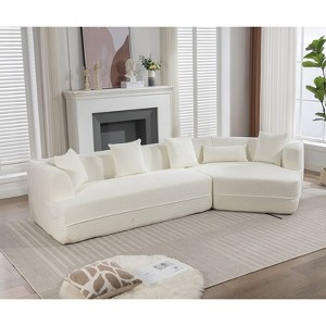 FURNIinspire Modular sofa, modern minimalist style sofa,  upholstered, round fiber fabric, Dimension exten, creamy-white, 128*43*26 - 1 of 4