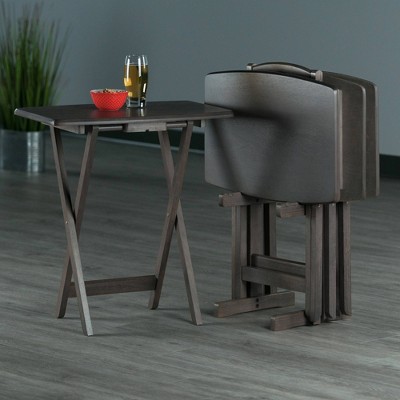 Oyster Gray 5-Piece Transitional Snack Table Set with Storage Stand