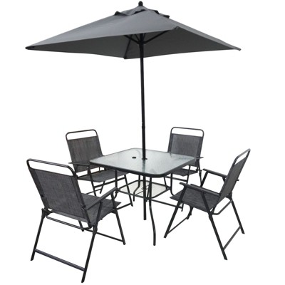 NicBex Outdoor Patio Dining Set with Umbrella Hole&Foldable Chairs,Metal Patio Conversation Furniture for Balcony,Garden&Backyard