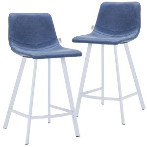LeisureMod Elland Leather Bar Stool – Modern Counter Height Stool with White Stainless Steel Legs for Kitchen Island or Home Bar Set of 2 - 1 of 4
