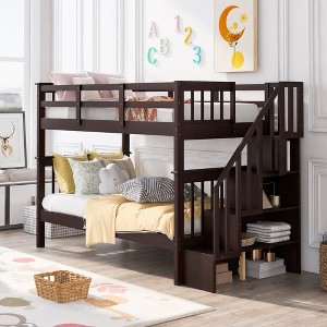 Whisen Twin-Over-Twin Bunk Bed & Bed Frame with Stairway, Storage and Guard Rail - 1 of 4