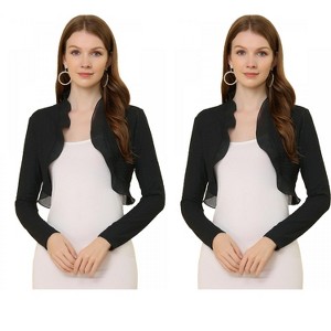 Allegra K Women's Elegant Ruffle Collar Crop Knit Open Front Bolero Shrug 2 Packs - 1 of 4