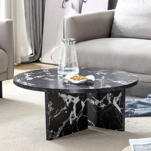 CAVINAS Stylish Marble Pattern Round Coffee Table,Modern Nordic Charm Center Table for Living Room,Apartment,Black - 1 of 4