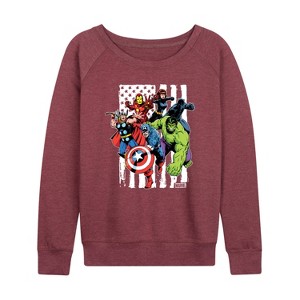 Women's - Marvel - Avengers American Flag Lightweight French Terry Wide Neck Long Sleeve Shirt - 1 of 4