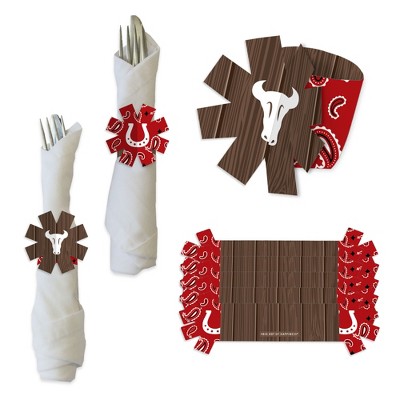 Big Dot of Happiness Western Hoedown - Wild West Cowboy Party Paper Napkin Holder - Napkin Rings - Set of 24