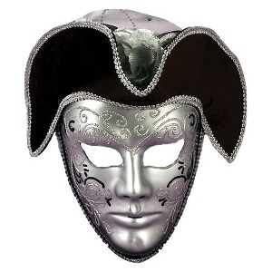 Adult Venetian Mask with Headpiece Silver, Men