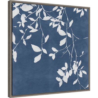 22" x 22" Indigo and White Abstract Canvas Framed Wall Art