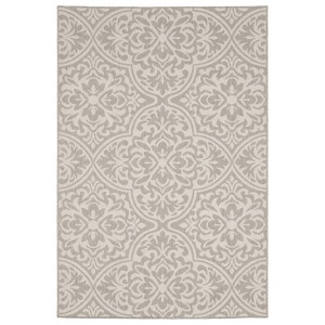 Paloma Damask Medallion Patio Rug Gray/Ivory - Captiv8e Designs - 1 of 4