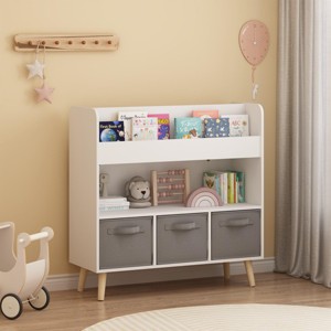 SEVOBAL Decorative Bookshelf Kids Bookcase with 3 Fabric Bins and Storage Organizer for Playroom Nursery, White, 35.43"*11.02"*31.5" - 1 of 4