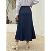 High Waist Dark Blue Denim Skirt, Elastic Waist Ankle-Length A-Line Skirt - 2 of 4