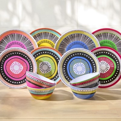 BrylaneHome 12 Piece Almira Melamine Dinnerware Set