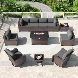 ALAULM Outdoor Patio Furniture Set Outdoor Sectional Rattan Sofa Set Brown Manual Wicker Patio Conversation Set with Cushions - 1 of 4