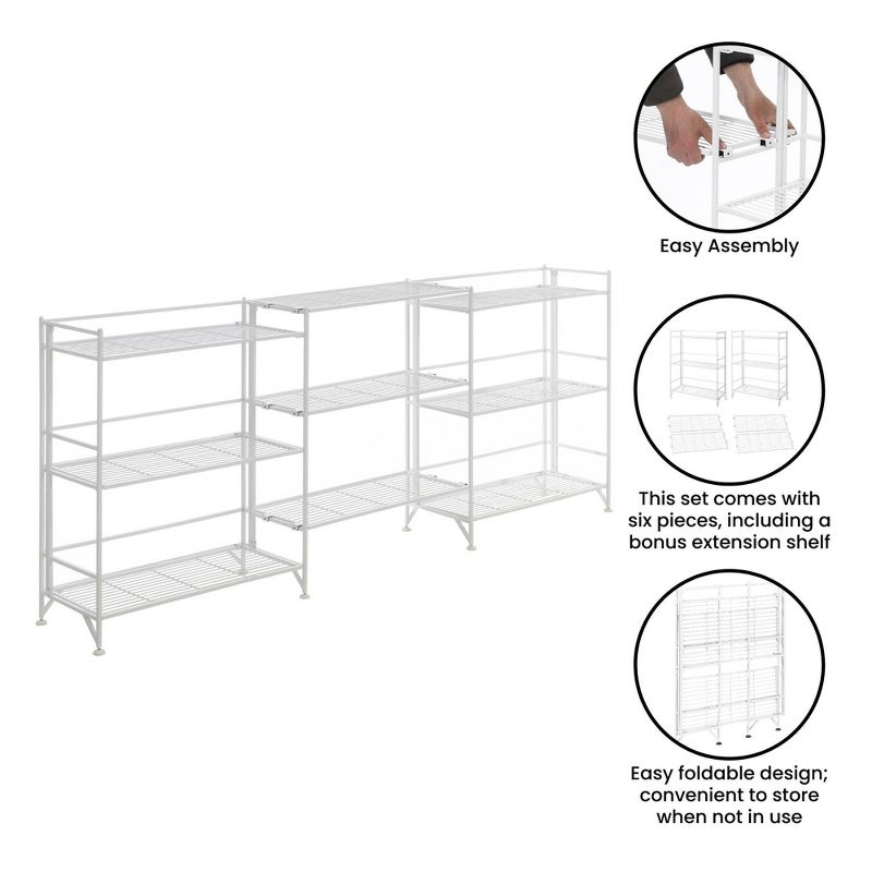 Breighton Home 32.5&#34; Extra Storage 3 Tier Wide Folding Metal Shelves with Set of 3 Extension Shelves White, 4 of 9