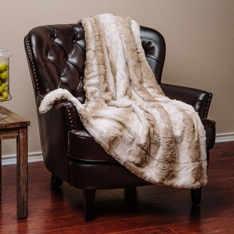 Chanasya Faux Fur Ombre Throw Blanket with Reversible Faux Shearling, 3 of 8