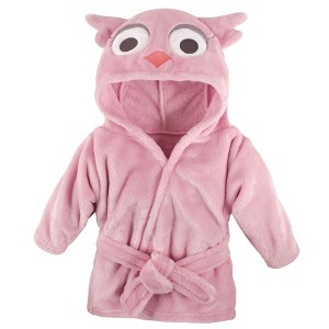 Hudson Baby Infant Girl Plush Animal Face Bathrobe, Pink Owl, 0-9 Months - 1 of 1