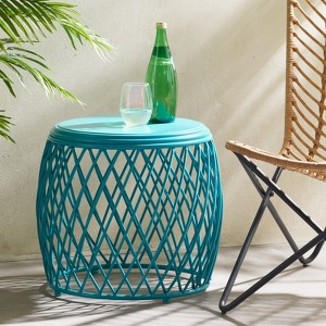 VisioGear Patio End Tables, 17.75 Inch Outdoor End Table, Lattice Design Table for Balcony Porch Pool, Blue, 19.75"*19.75"*17.75" - 1 of 4