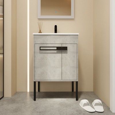 Bathroom Vanity With Sink Freestanding/Wall-Mounted Bathroom Vanity Ceramic Single Basin Set With Doors Adjustable Shelves For Bathroom