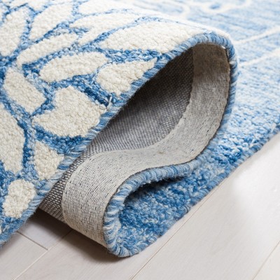 Blue and Ivory Floral Handmade Wool Area Rug, 3' x 5'