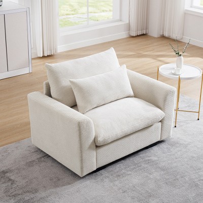 MYINDA Corduroy Deep Seat Single Upholstered Decorative Chair with Lumbar Pillow for Living Room/Office,Beige
