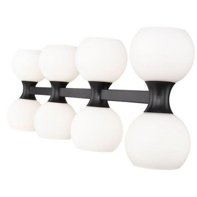 Matte Black 8-Light Vanity with Opal Glass Globes