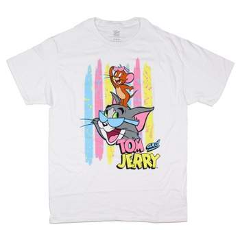 Tom and Jerry Men's Pastel 80's Style Splatter Paint Graphic T-Shirt Adult