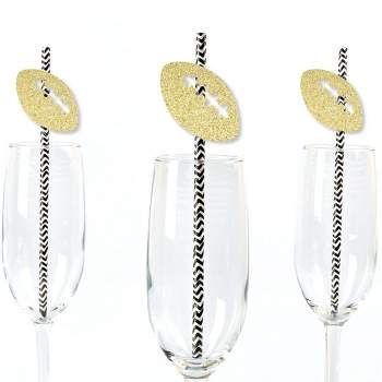 Big Dot of Happiness Gold Glitter Football Party Straws - No-Mess Real Glitter Cut-Outs & Decorative Baby Shower or Birthday Party Paper Straws -24 ct