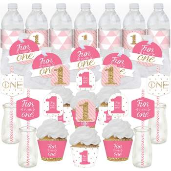Big Dot of Happiness 1st Birthday Girl - Fun to be One - First Birthday Party Favors and Cupcake Kit - Fabulous Favor Party Pack - 100 Pieces