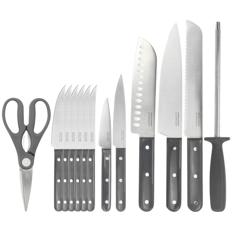 Martha Stewart Everyday 14 Piece Stainless Steel Cutlery and Wood Block Set in Grey, 3 of 9