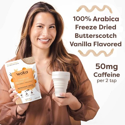 Waka Coffee & Tea Unsweetened Butterscotch Vanilla Flavored Medium Roast Freeze-Dried Arabica Premium Instant Coffee - 3.5 oz
