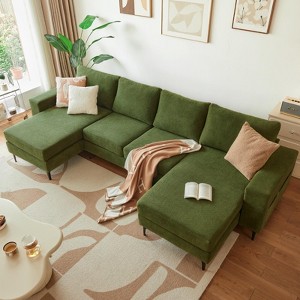 XIZZI Upholstered Sectional Sofa with Comfy Chaise Large Deep Seat, Minimalist Modular Couches Sleeper for Living Room Bedroom Apartment Lounge - 1 of 4