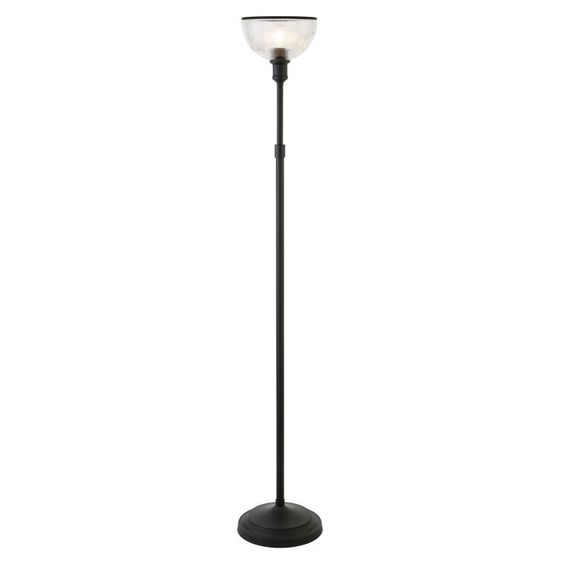 Hampton &#38; Thyme Torchiere Floor Lamp with Ribbed Glass Shade Blackened Bronze/Clear, 4 of 12
