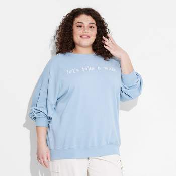 Women's Let's Take a Walk Graphic Sweatshirt - Light Blue