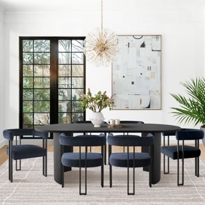 7-Piece Dining Table Set with Velvet Chairs, Modern Oval Black Table & Upholstered Armchairs with Metal Legs for Dining Room-Maison Boucle - 1 of 4