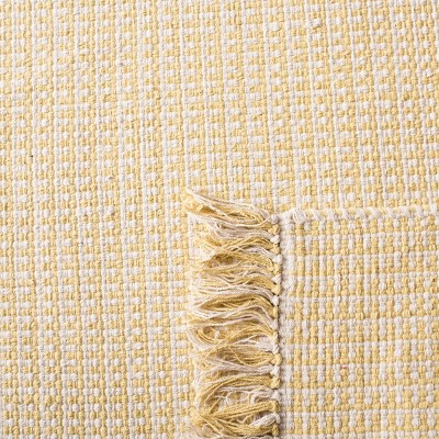 Ivory and Yellow Geometric Cotton 9' x 12' Flat Woven Rug