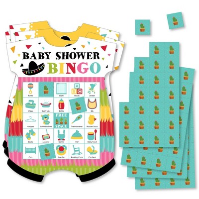 Big Dot of Happiness Let's Fiesta - Picture Bingo Cards and Markers - Baby Shower Shaped Bingo Game - Set of 18