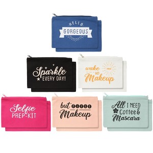 Glamlily 12 Pack Canvas Cosmetic Bags with Zippers for Women, Travel Makeup Pouches, 6 Designs, 8 x 6 In - 1 of 4