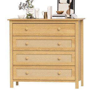 SEVOBAL Utility Storage Cabinets Five Drawer Chest Woven Rattan Detail Modern Storage Living Room Home Office Entryway, Beige, 15.6"*39.4"*37" - 1 of 4